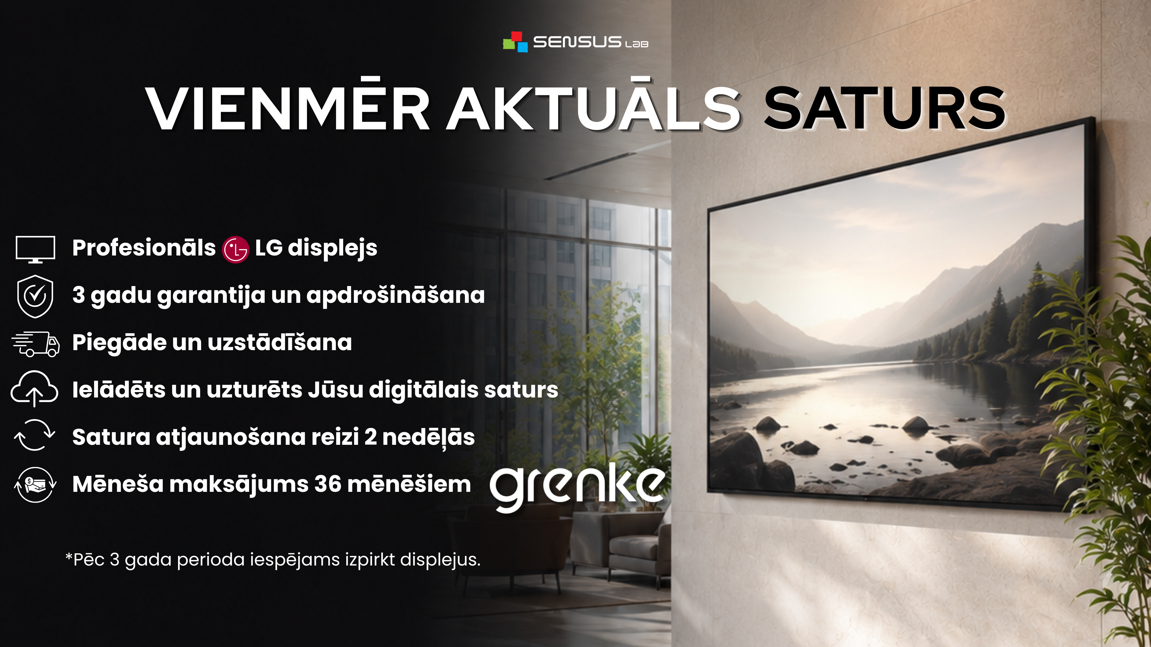 Profesionāls LG displejs ar regulāri atjaunotu digitālo saturu